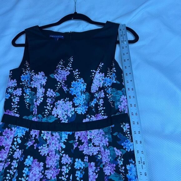 Talbots RSVP Floral Sateen Fit‎ & Flare Dress Black Hydrangeas Sz 2 Women’s - Picture 5 of 10